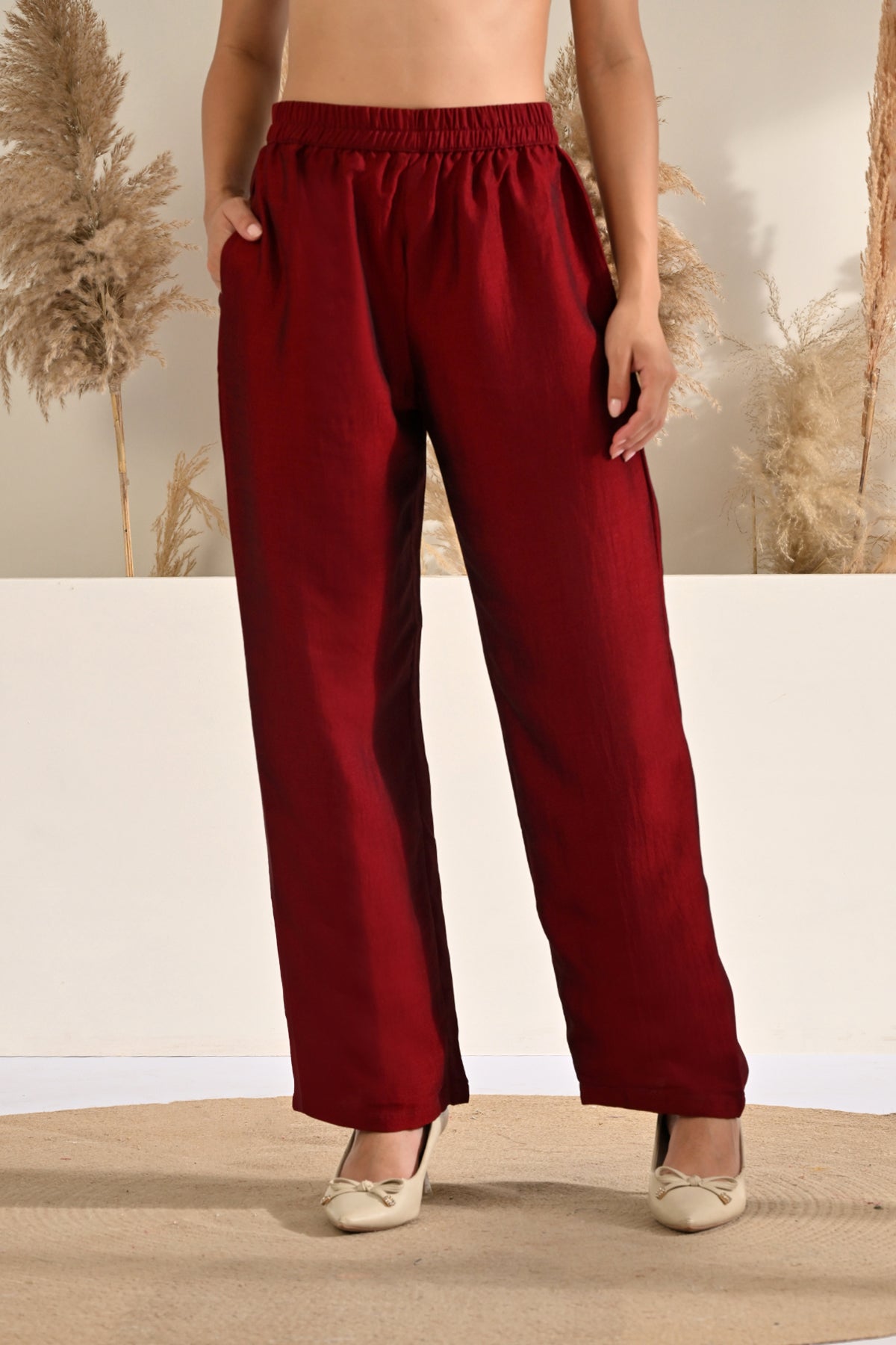Maroon Hand-Embroidered 3 Pcs Kurta Set
