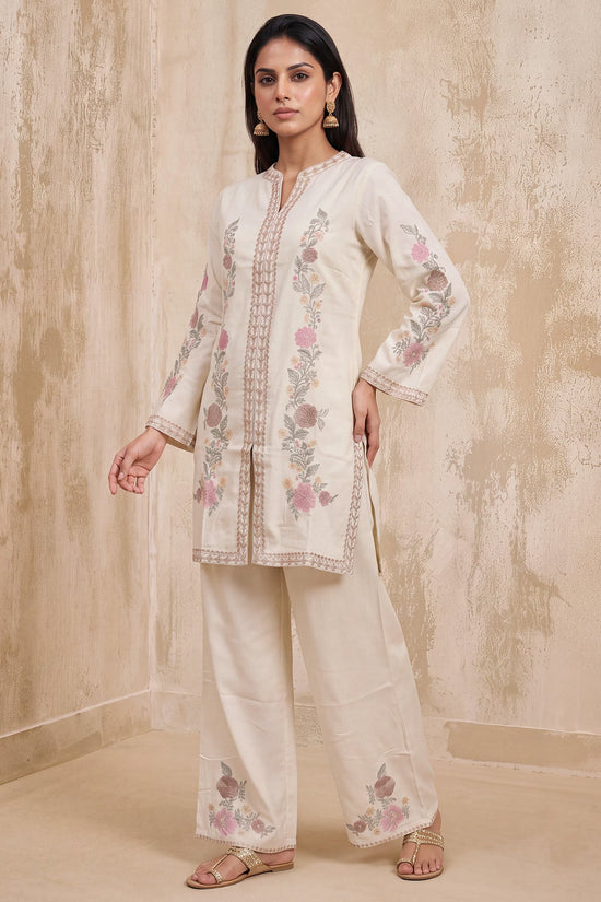 Cream Floral Embroidered Co-Ord Set
