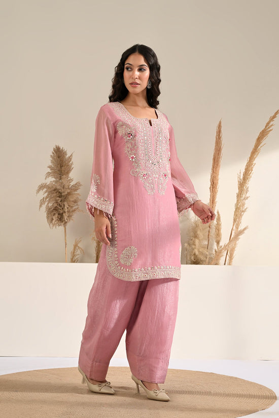Soft Pink Embellished 3 Pcs Kurta Set