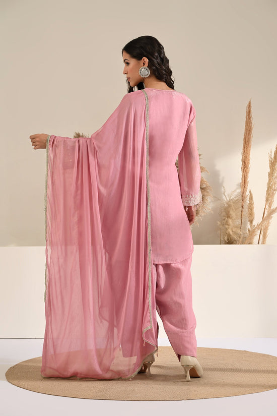 Soft Pink Embellished 3 Pcs Kurta Set
