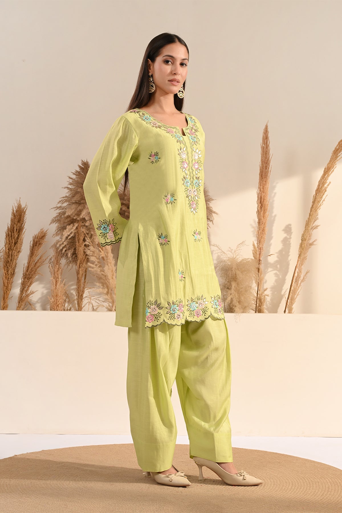 Green Floral Embroidered Co-Ord Set