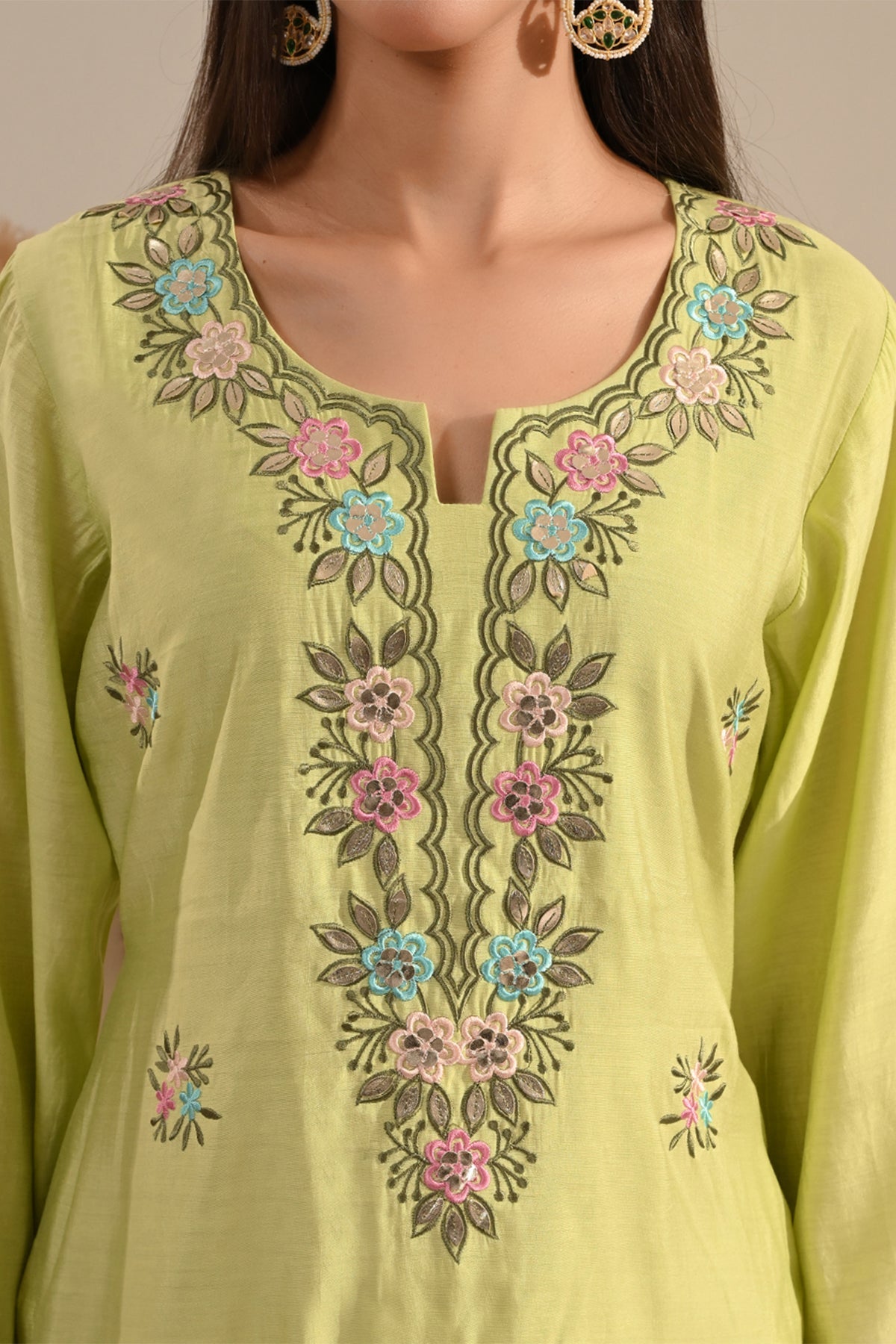 Green Floral Embroidered Co-Ord Set