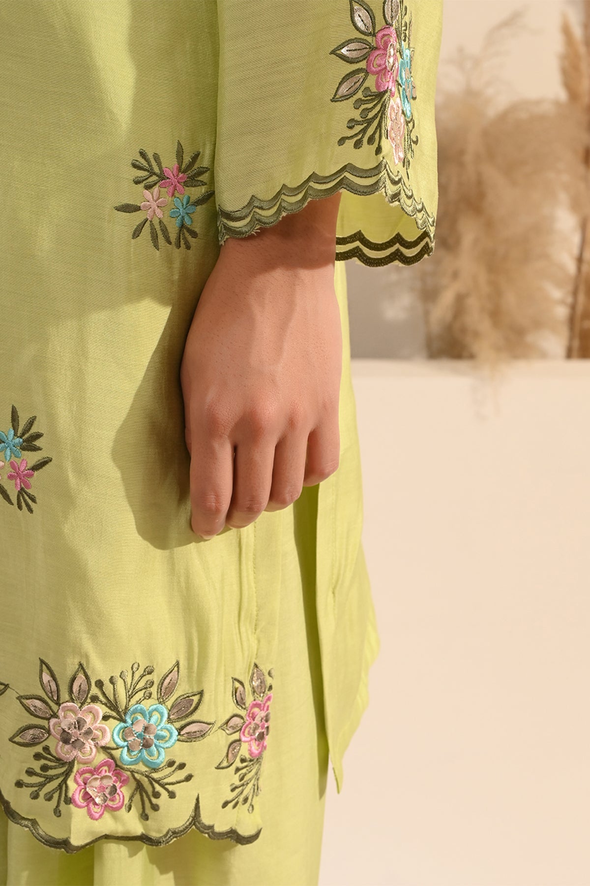 Green Floral Embroidered Co-Ord Set