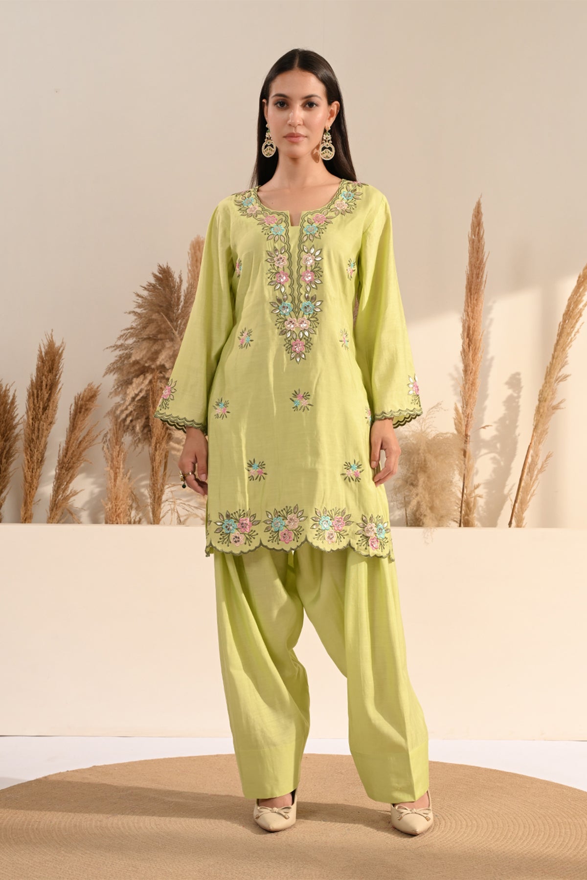 Green Floral Embroidered Co-Ord Set