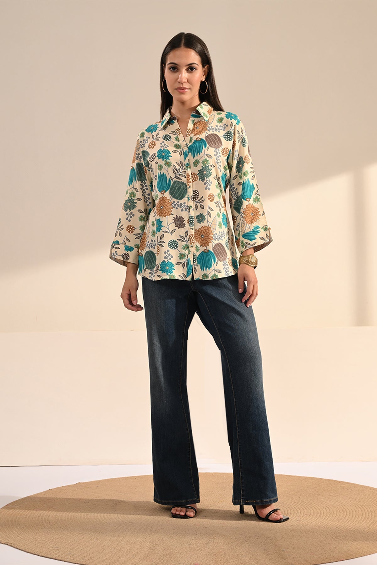 Cream Floral Printed Top