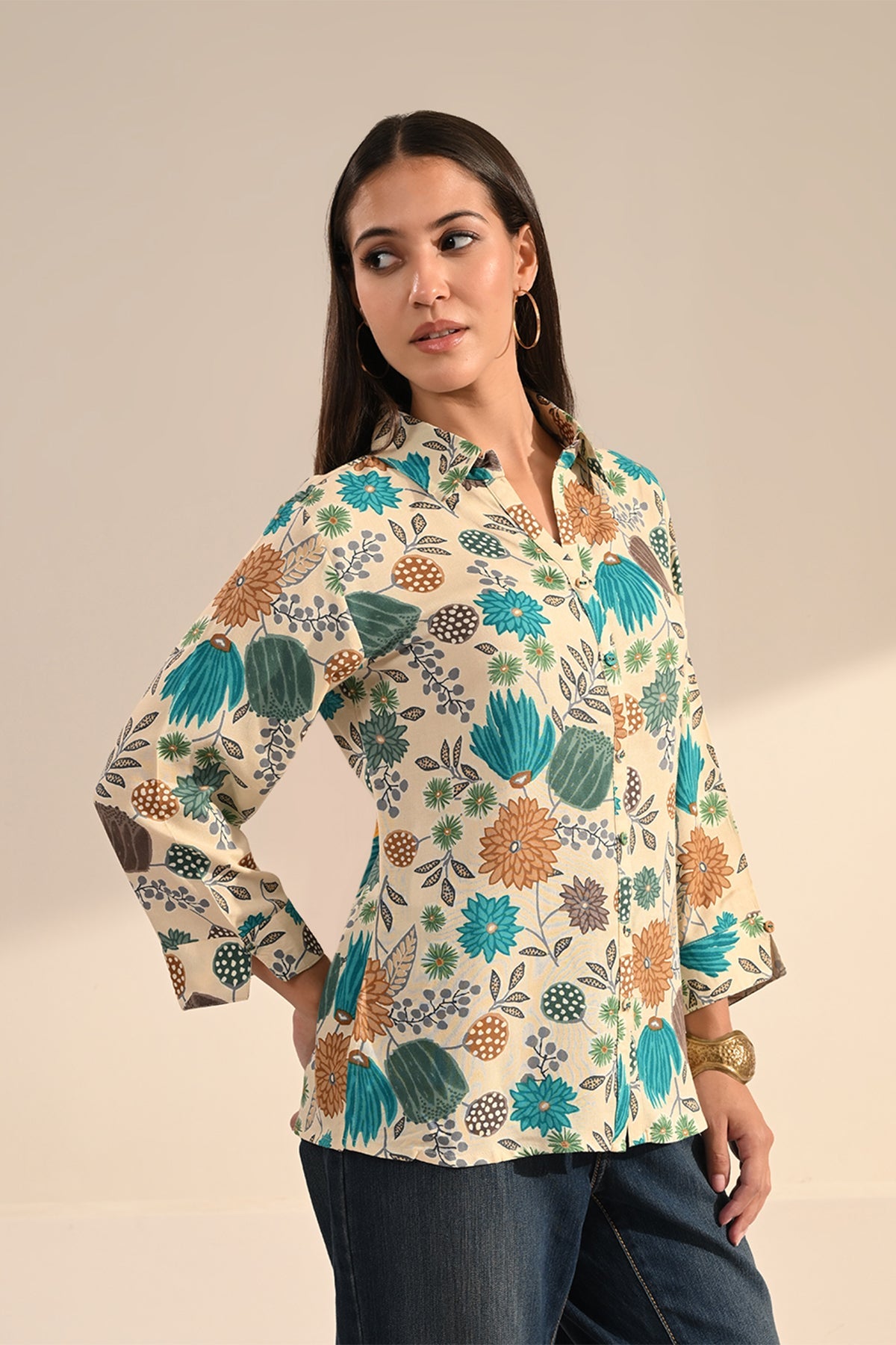 Cream Floral Printed Top