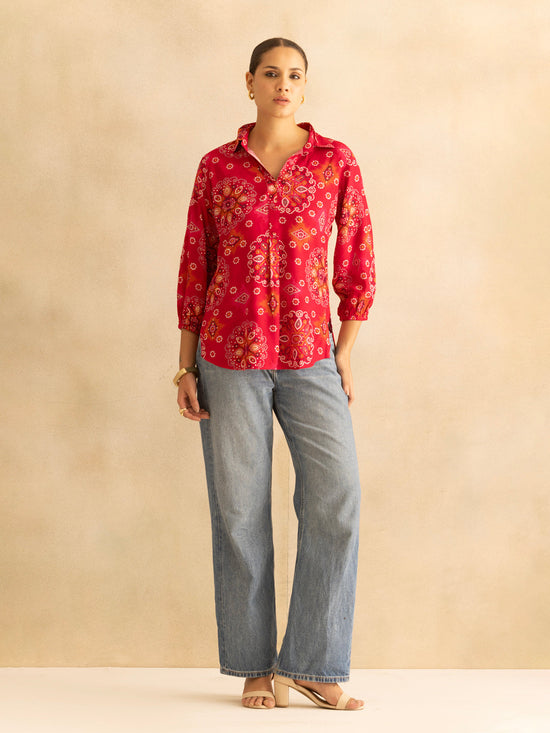 Pink Bandhani Print Top