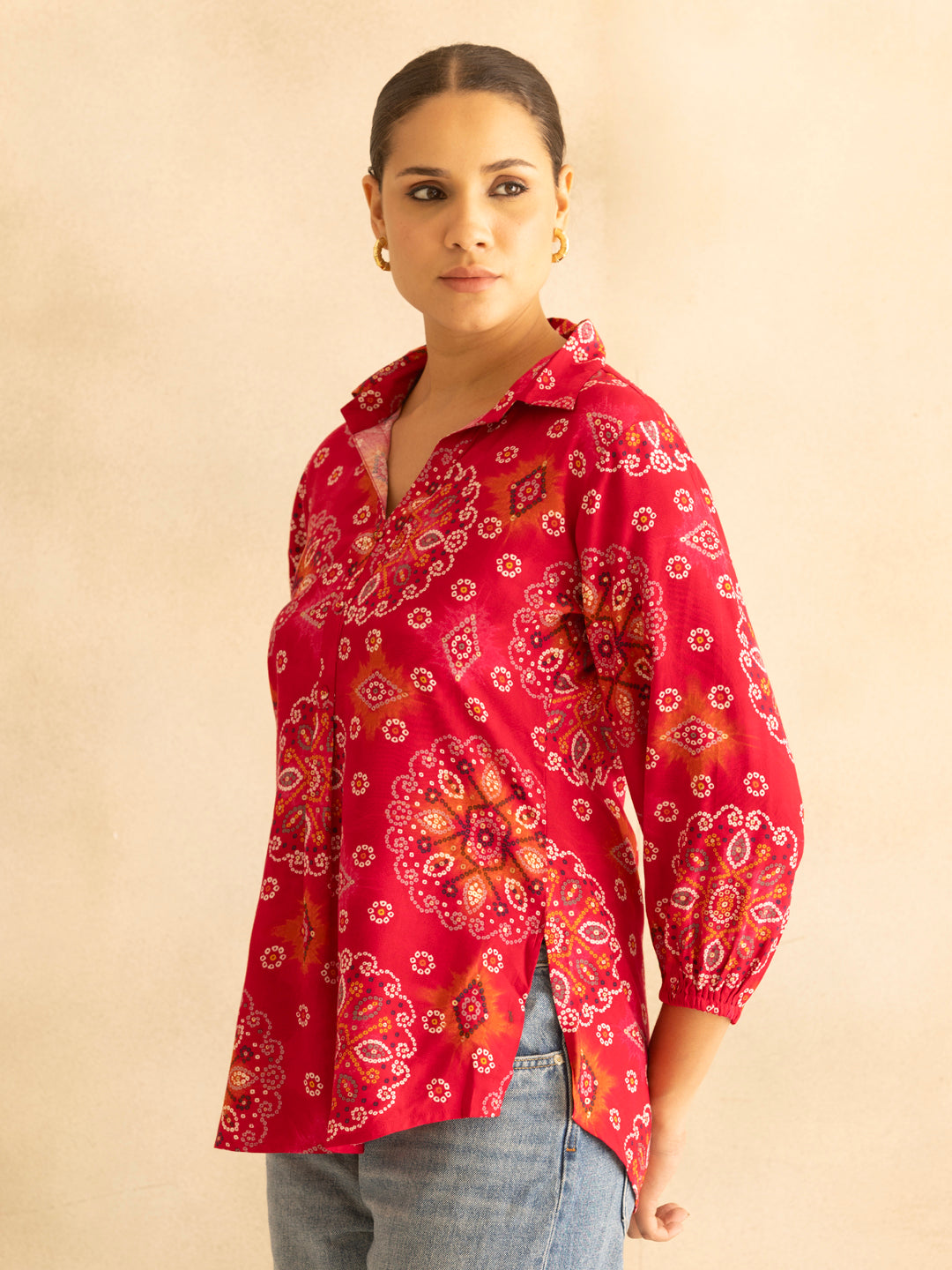 Pink Bandhani Print Top