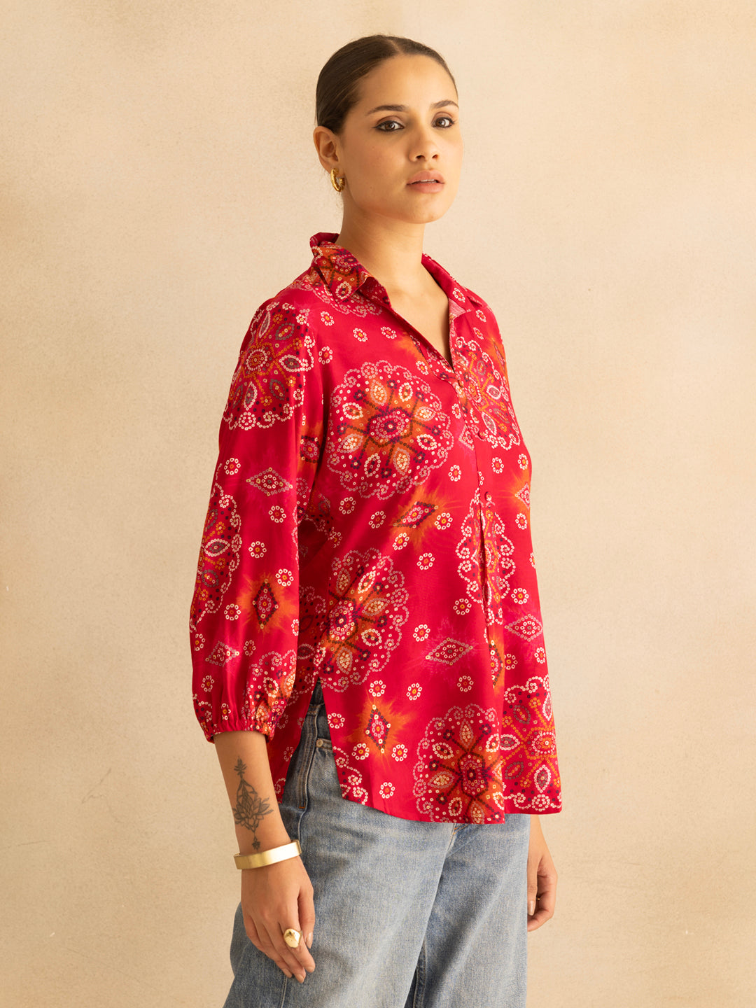 Pink Bandhani Print Top