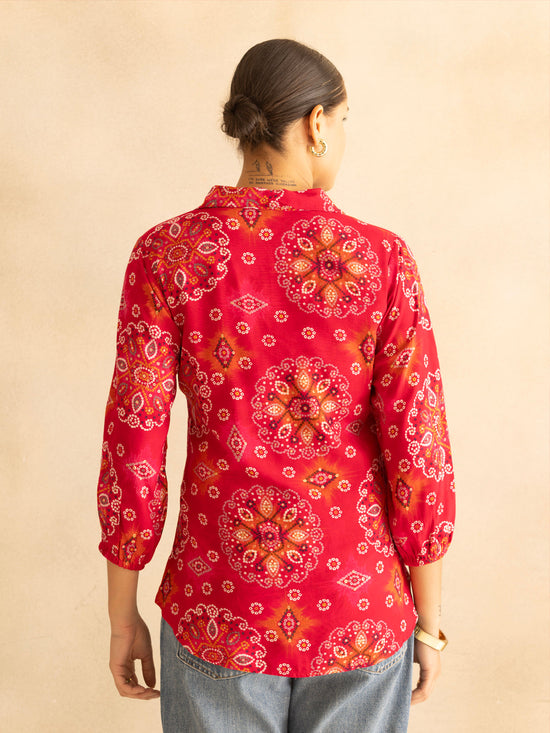Pink Bandhani Print Top