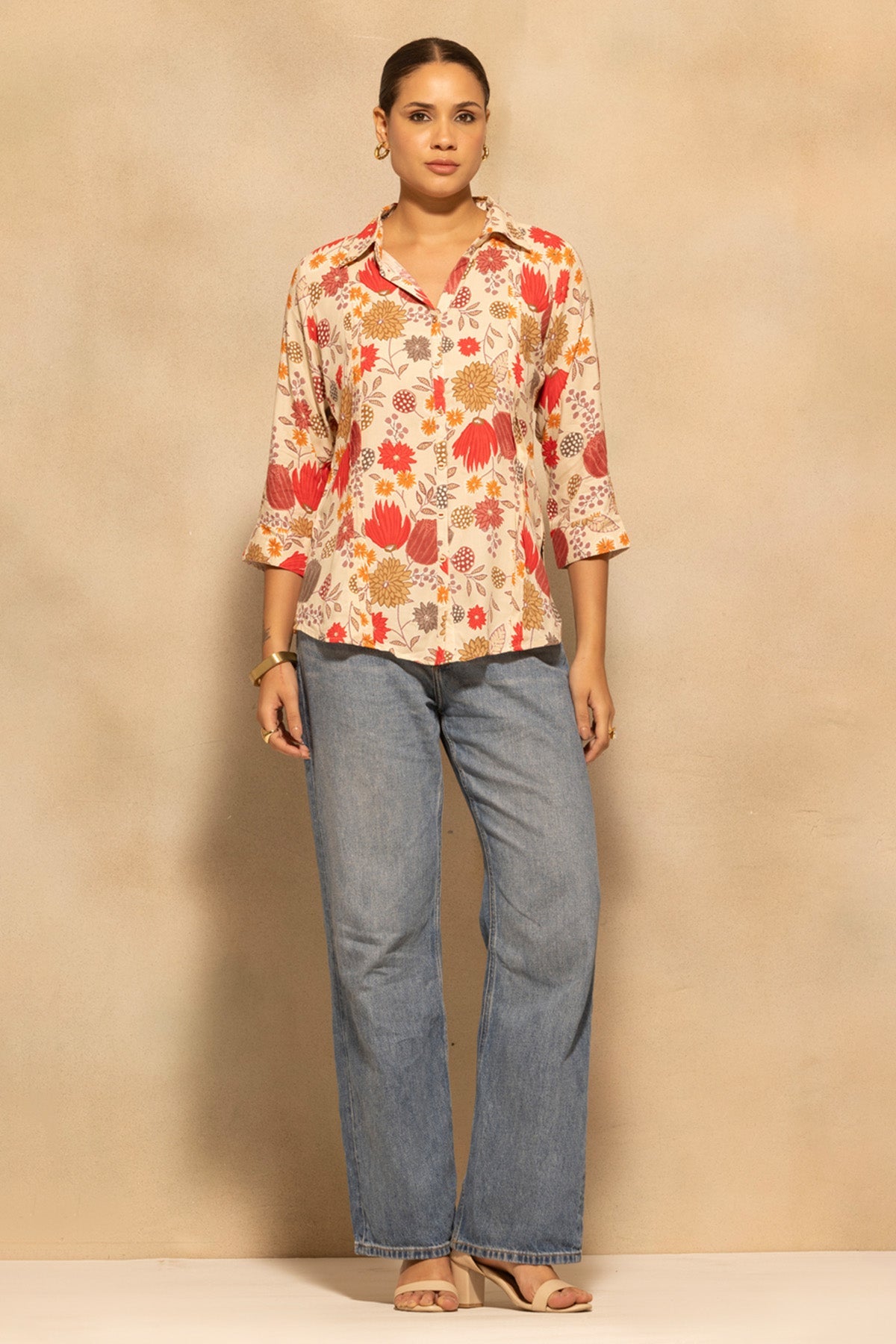 Cream Floral Botanical Printed Top