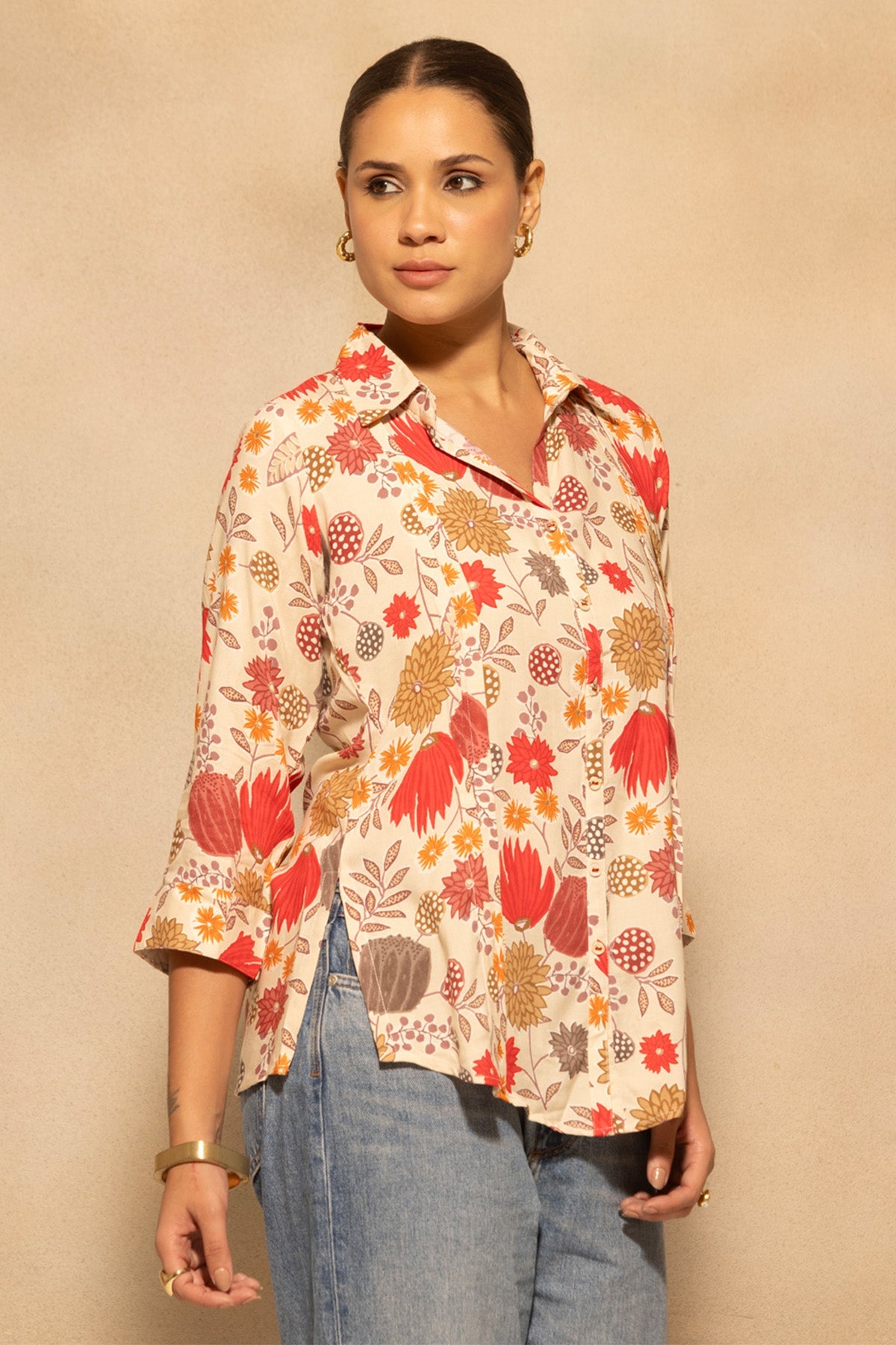 Cream Floral Botanical Printed Top