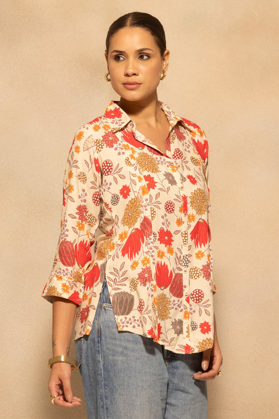 Cream Floral Botanical Printed Top