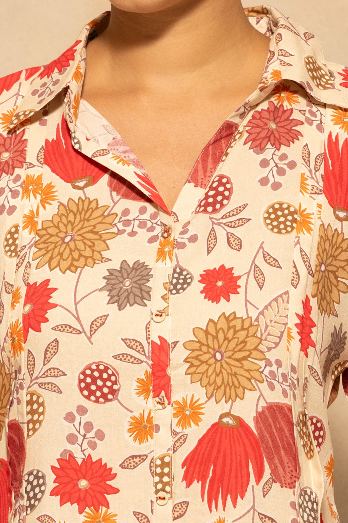 Cream Floral Botanical Printed Top