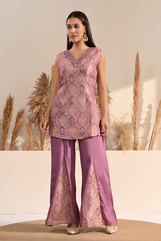 Purple Mirror Embellished 3 Pcs Kurta Set