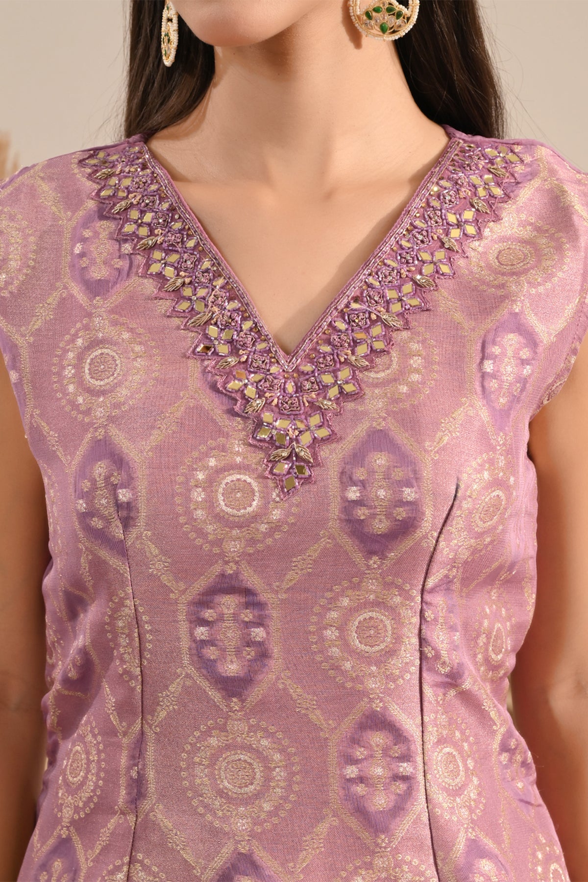 Purple Mirror Embellished 3 Pcs Kurta Set