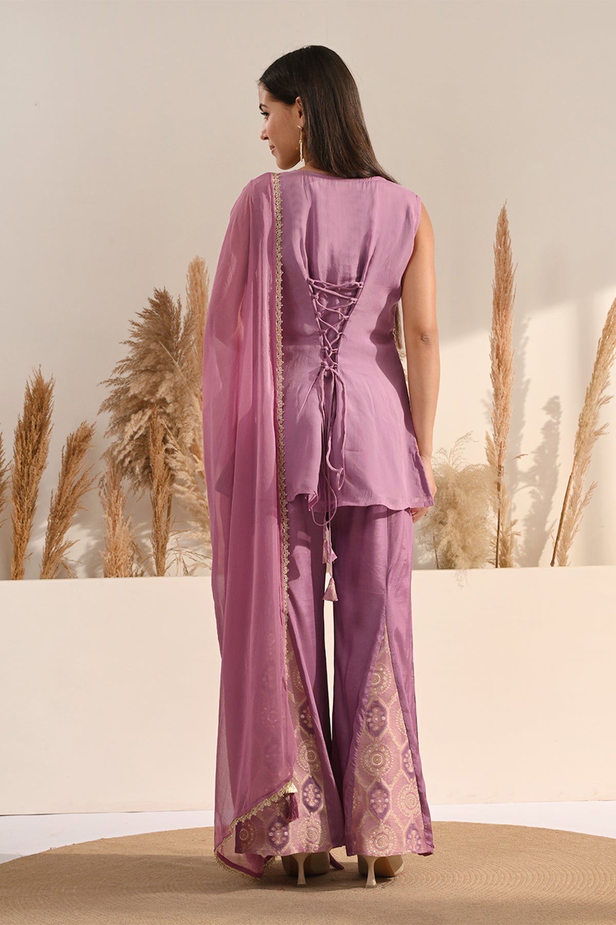 Purple Mirror Embellished 3 Pcs Kurta Set