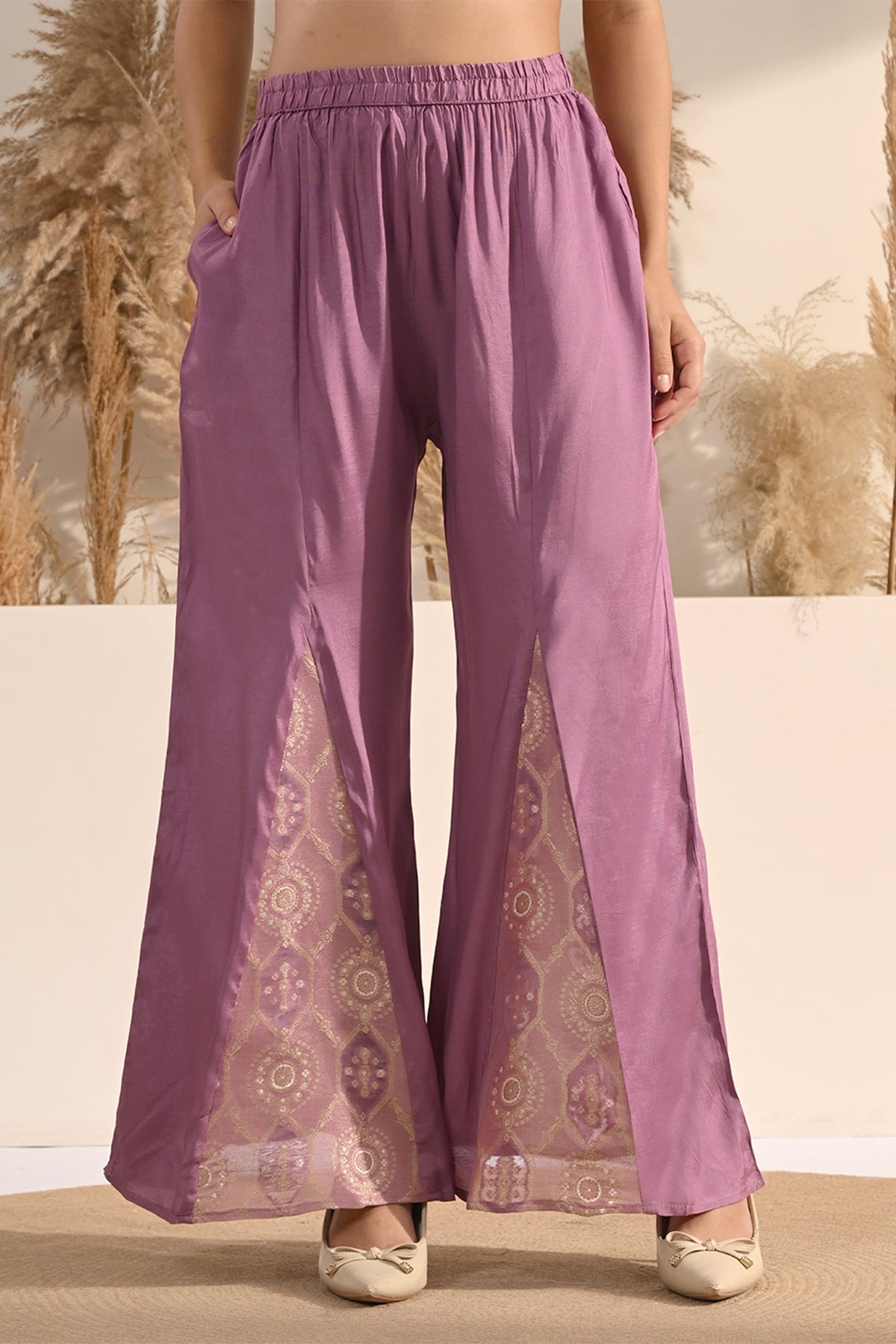 Purple Mirror Embellished 3 Pcs Kurta Set