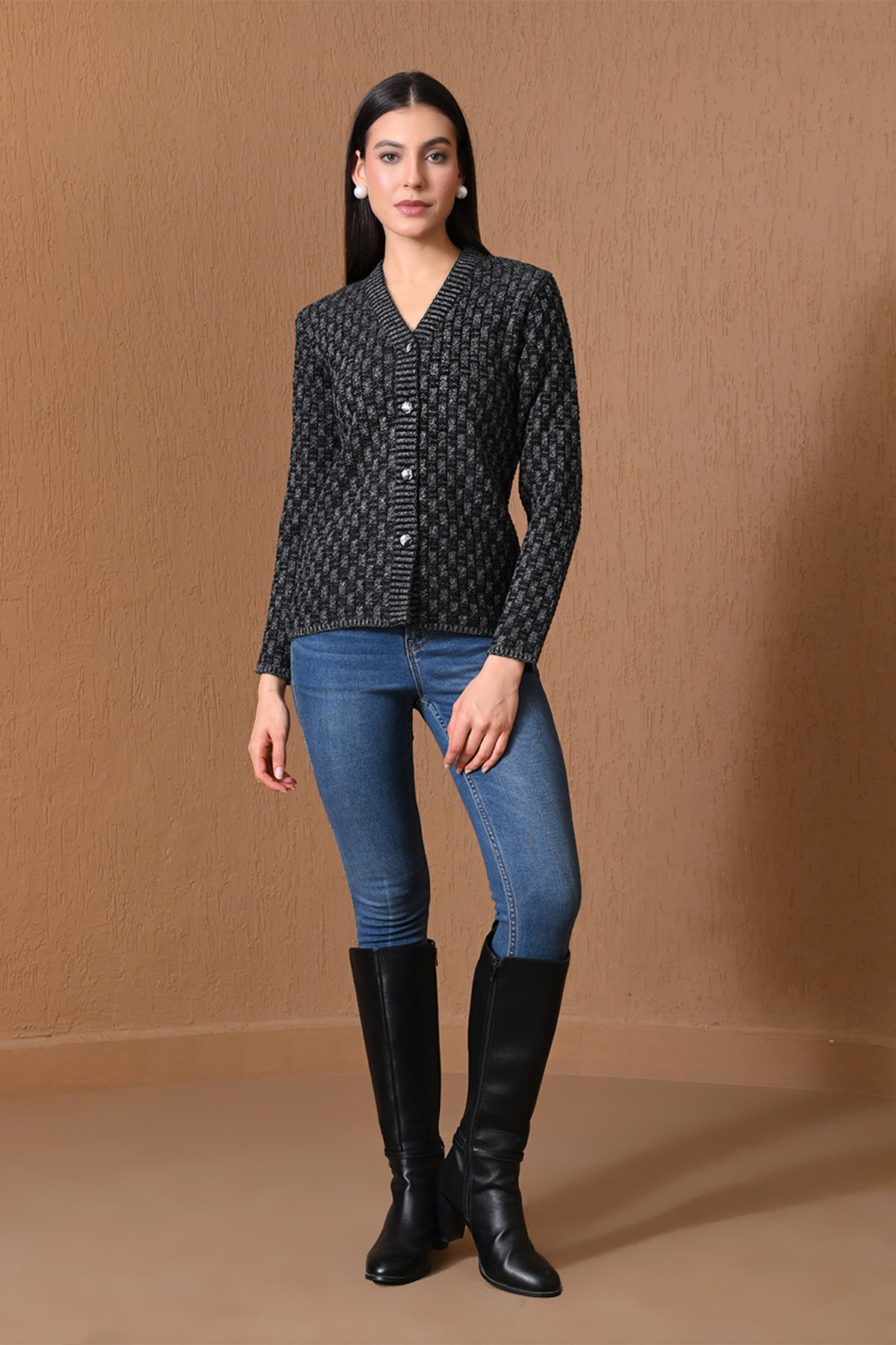 Winter Midnight Black Basketweave Cardigan