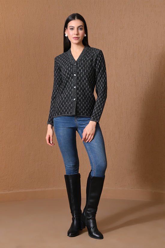 Winter Midnight Black Basketweave Cardigan