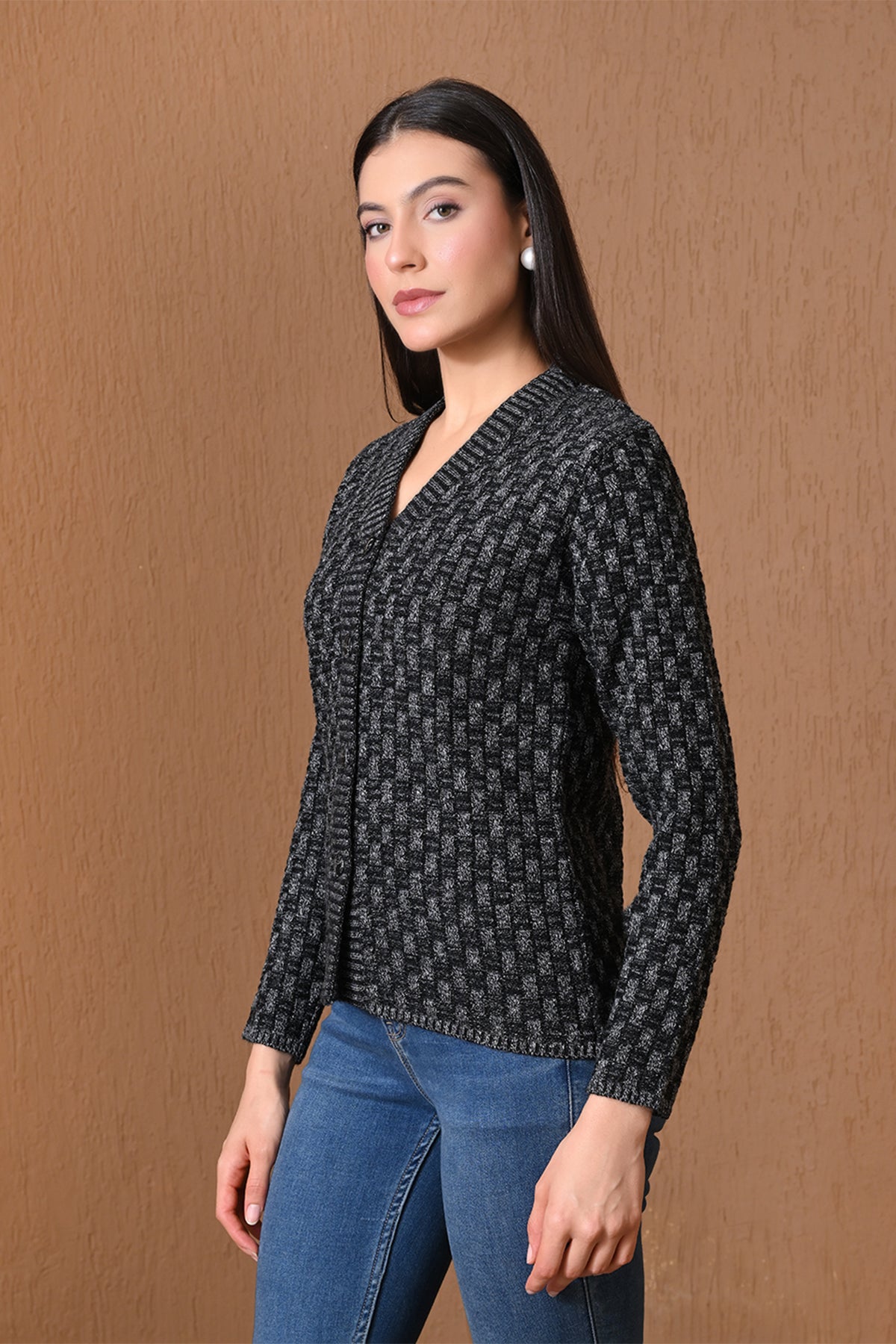 Winter Midnight Black Basketweave Cardigan