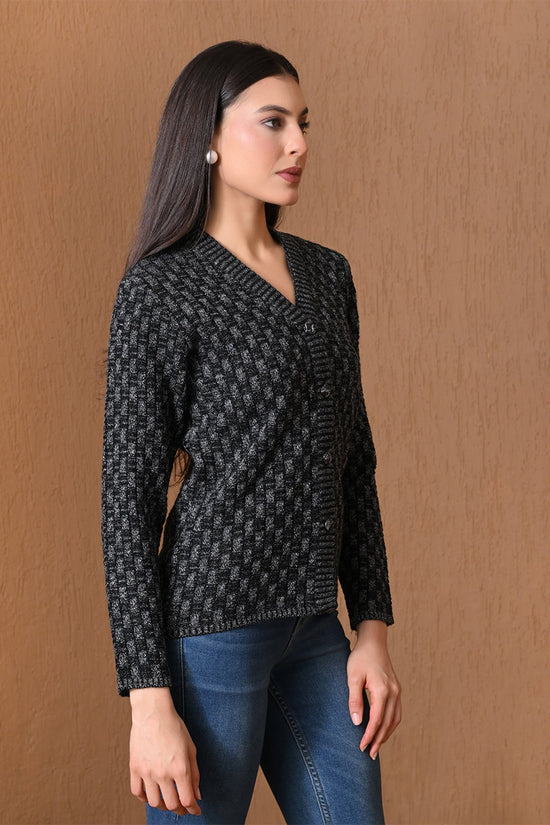 Winter Midnight Black Basketweave Cardigan