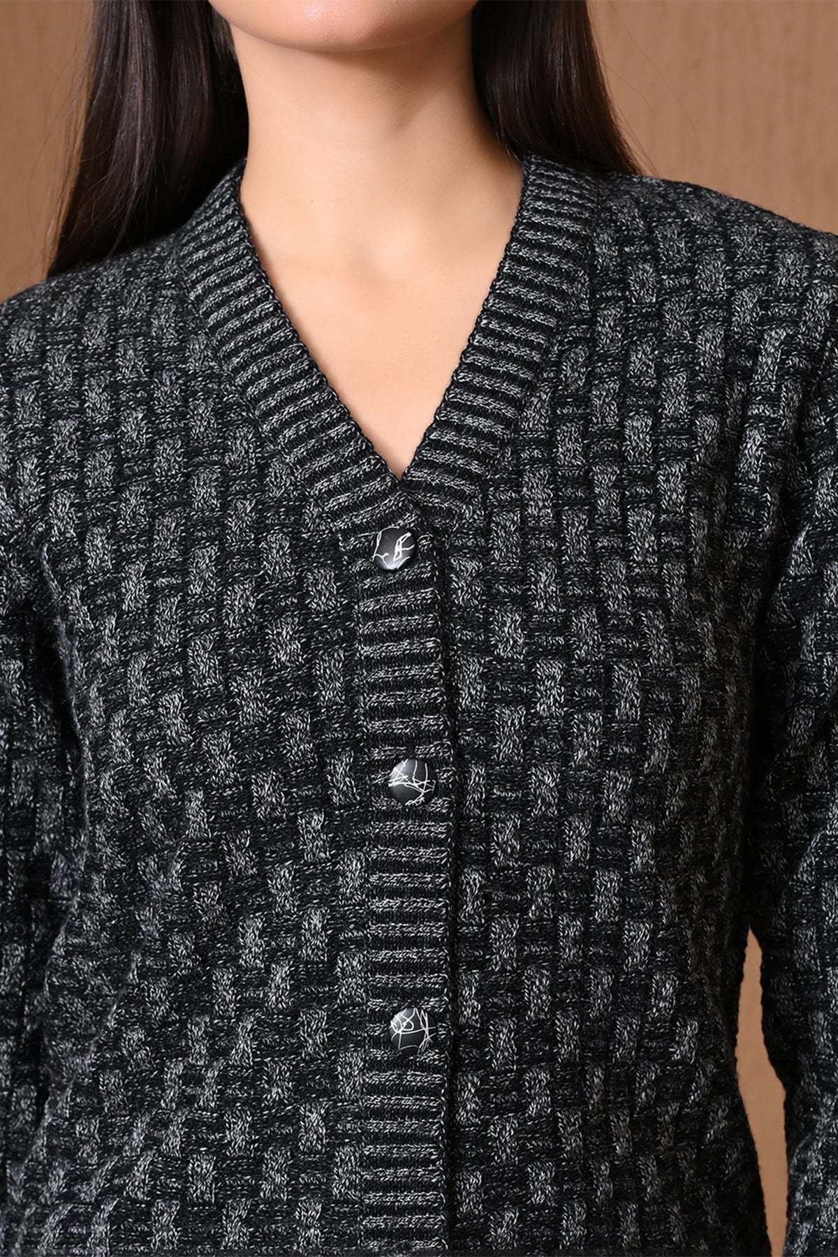 Winter Midnight Black Basketweave Cardigan