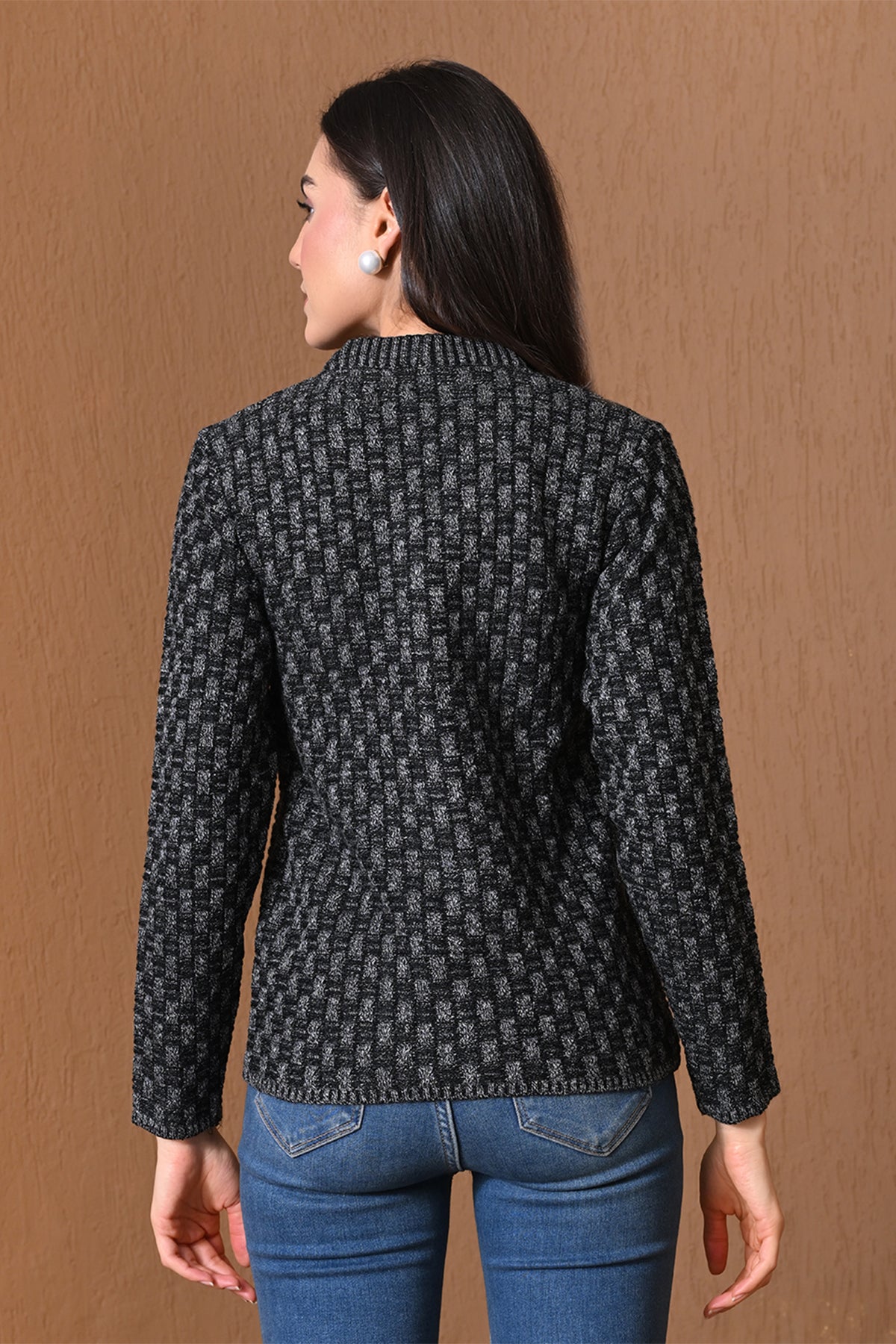 Winter Midnight Black Basketweave Cardigan
