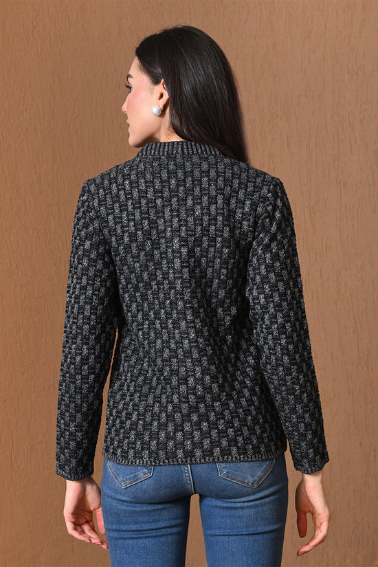 Winter Midnight Black Basketweave Cardigan