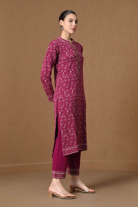 Winter Dark Pink Jacquard Knitted Kurta 3 Pcs Set