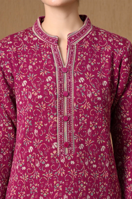 Winter Dark Pink Jacquard Knitted Kurta 3 Pcs Set