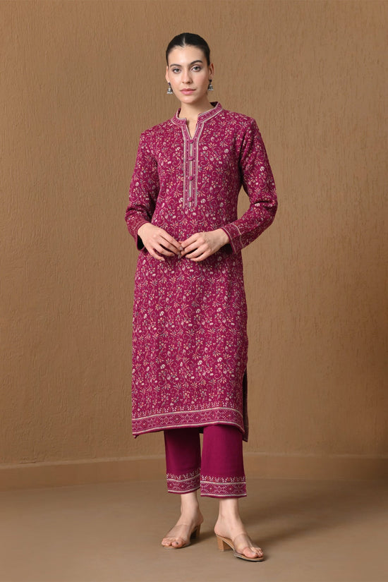 Winter Dark Pink Jacquard Knitted Kurta 3 Pcs Set