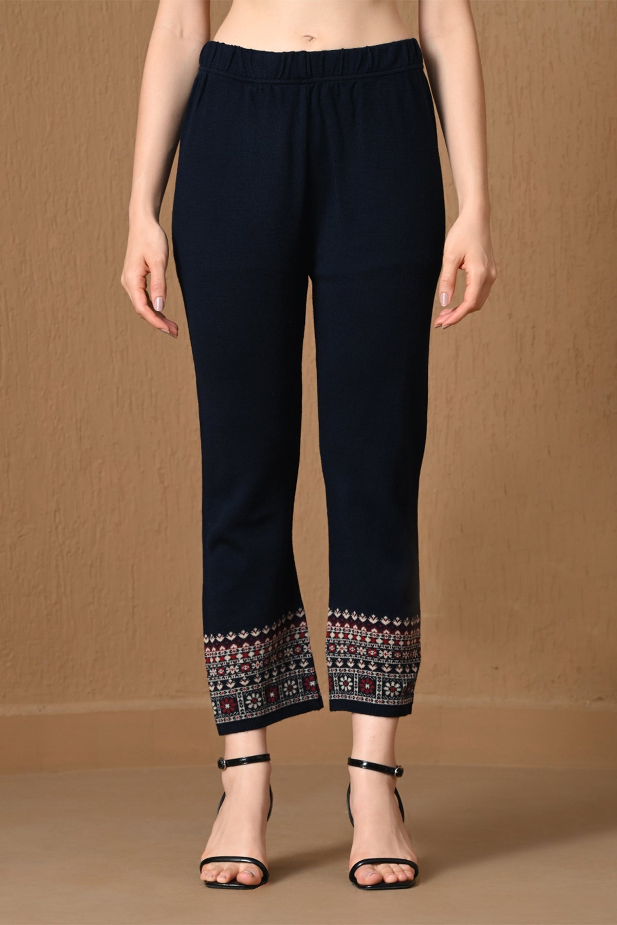 Winter Royal Blue Jacquard Knitted Kurta 3 Pcs Set