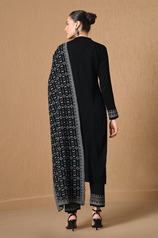 Winter Black Jacquard Knitted Kurta 3 Pcs Set