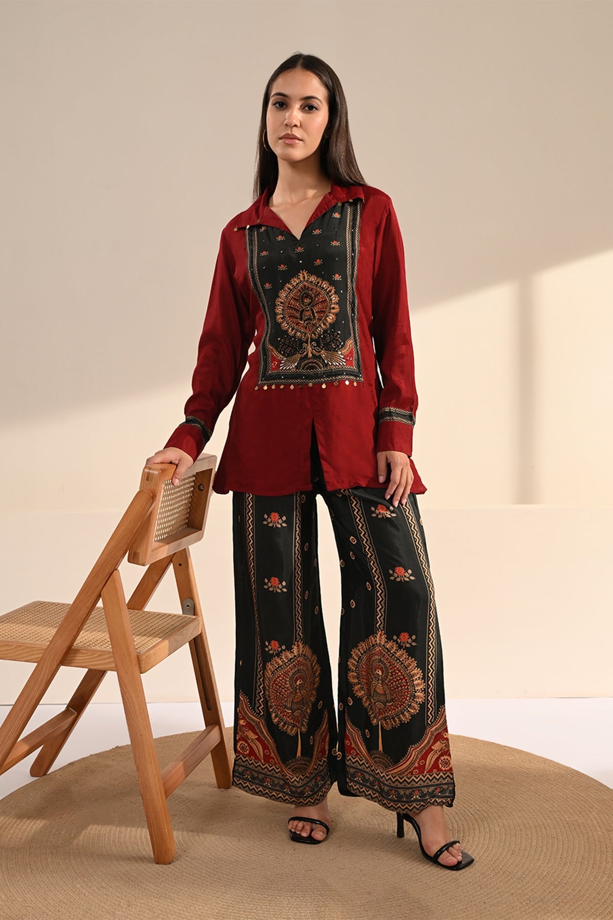Maroon Embroidered Co-ord Set
