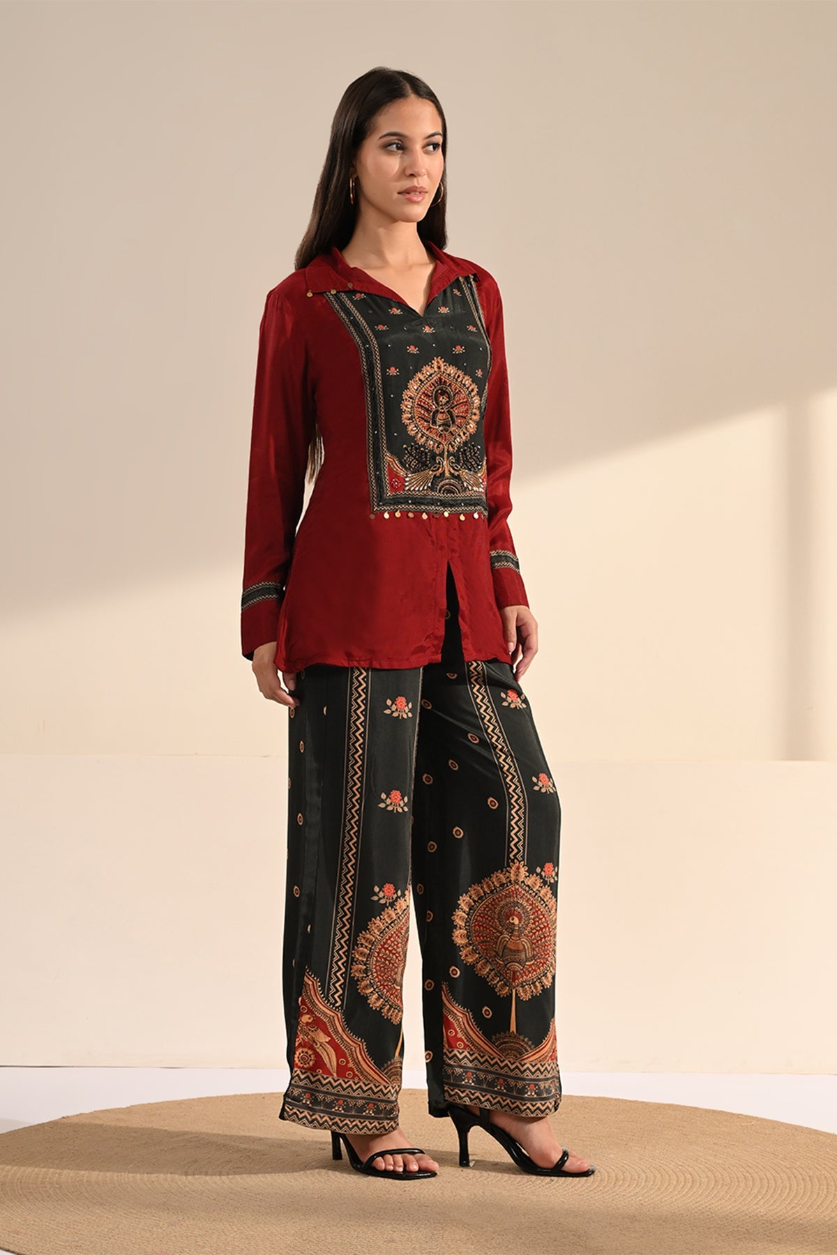 Maroon Embroidered Co-ord Set