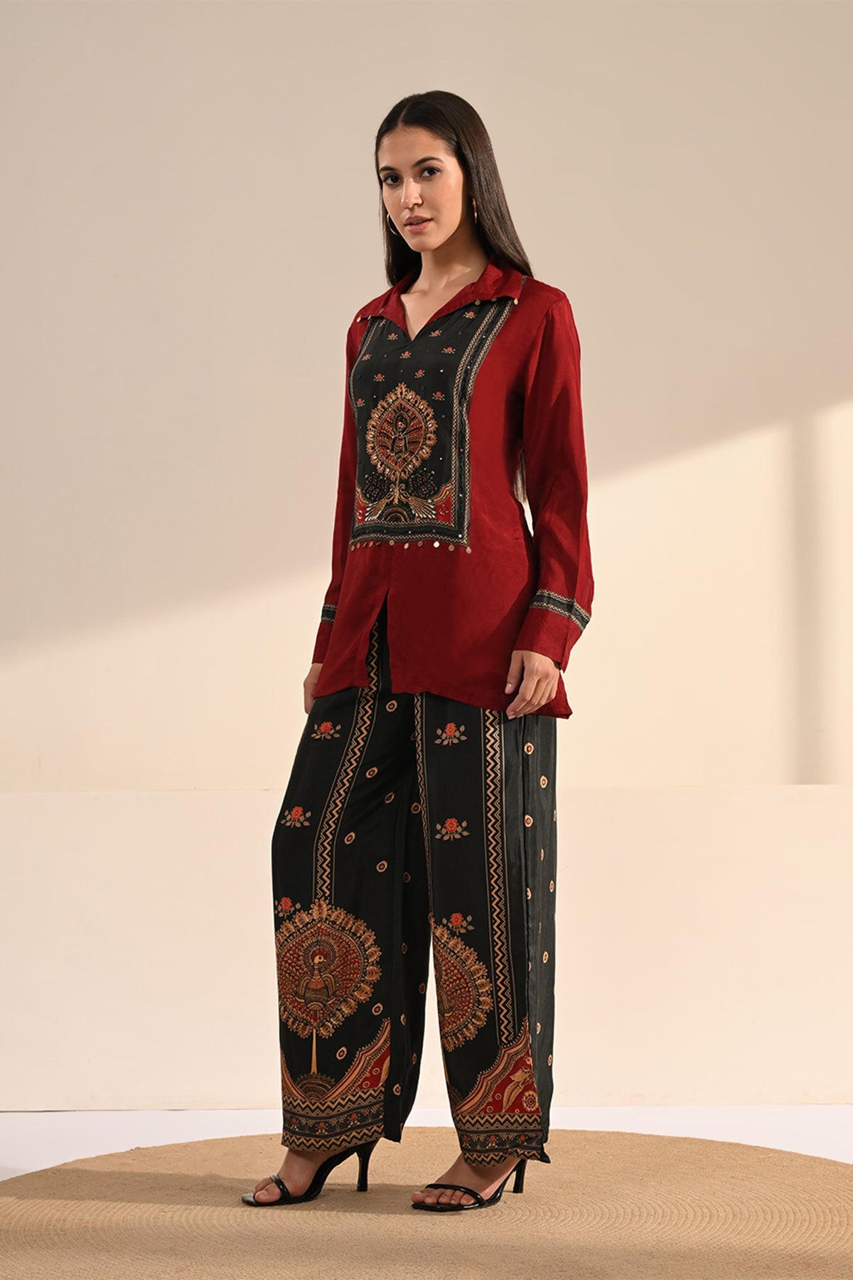 Maroon Embroidered Co-ord Set