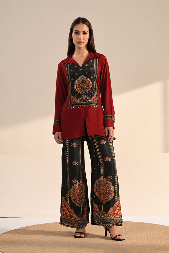 Maroon Embroidered Co-ord Set
