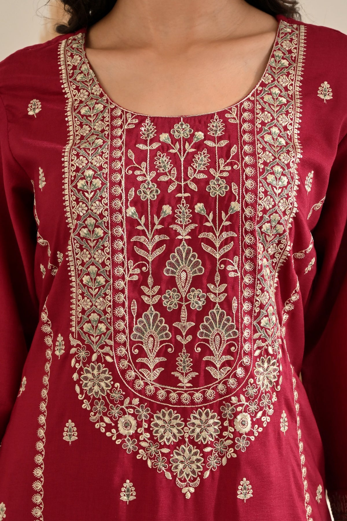Hot Pink Hand-Embroidered 3 Pcs Kurta Set