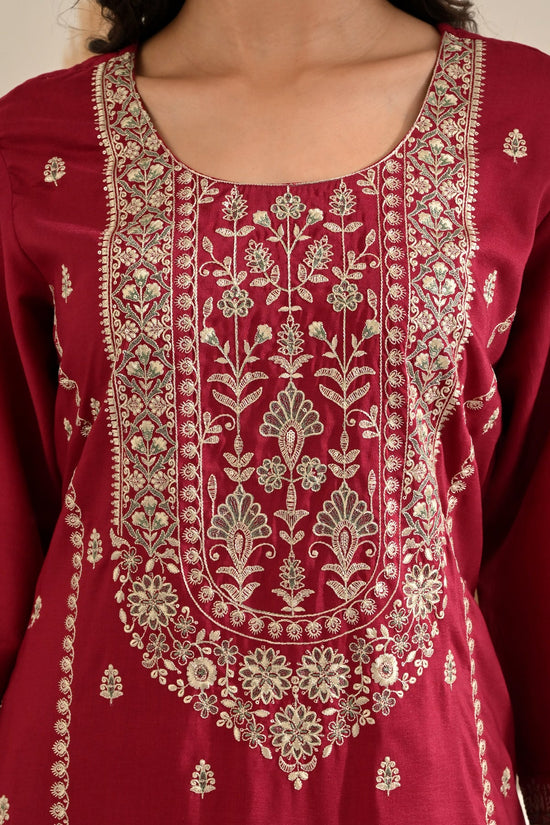Hot Pink Hand-Embroidered 3 Pcs Kurta Set