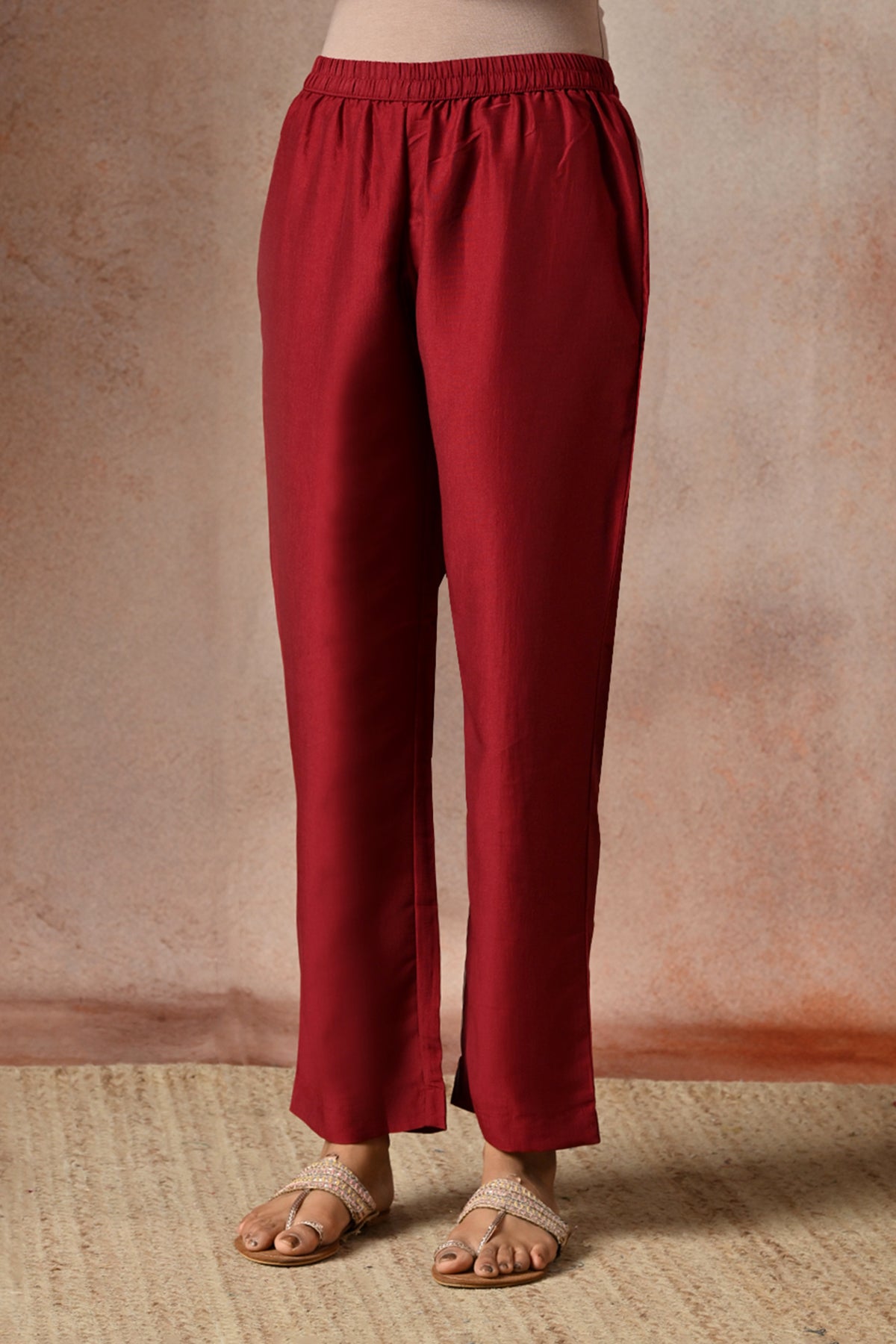 Maroon Zari Embroidered 3 Pcs Kurta Set