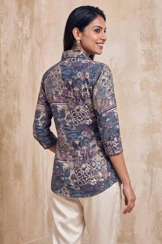 Grey Abstract Floral Printed Top