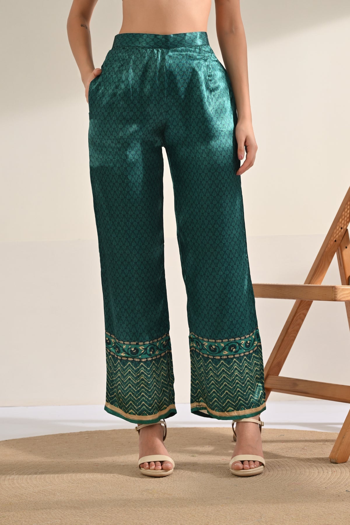 Teal Patchwork Synthetic Satin Co-ord Set