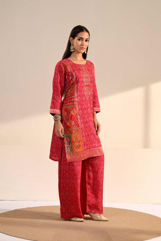 Pink Ajrakh & Bandhani Printed 3 Pcs Kurta Set