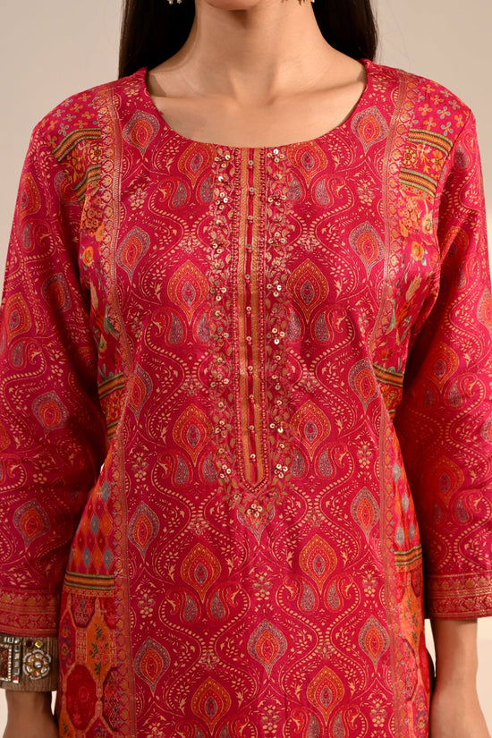 Pink Ajrakh & Bandhani Printed 3 Pcs Kurta Set