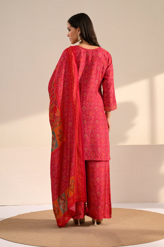 Pink Ajrakh & Bandhani Printed 3 Pcs Kurta Set