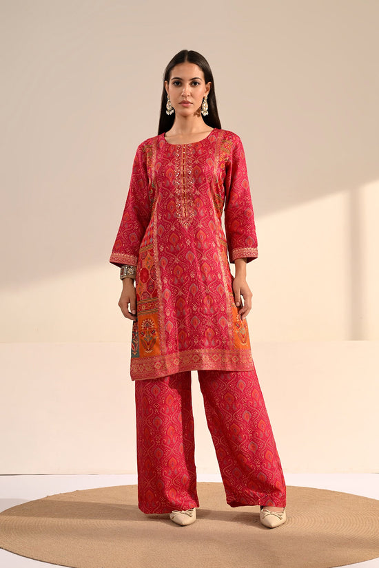 Pink Ajrakh & Bandhani Printed 3 Pcs Kurta Set