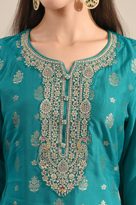 Firozi Sequin Embellished 3 Pcs Kurta Set