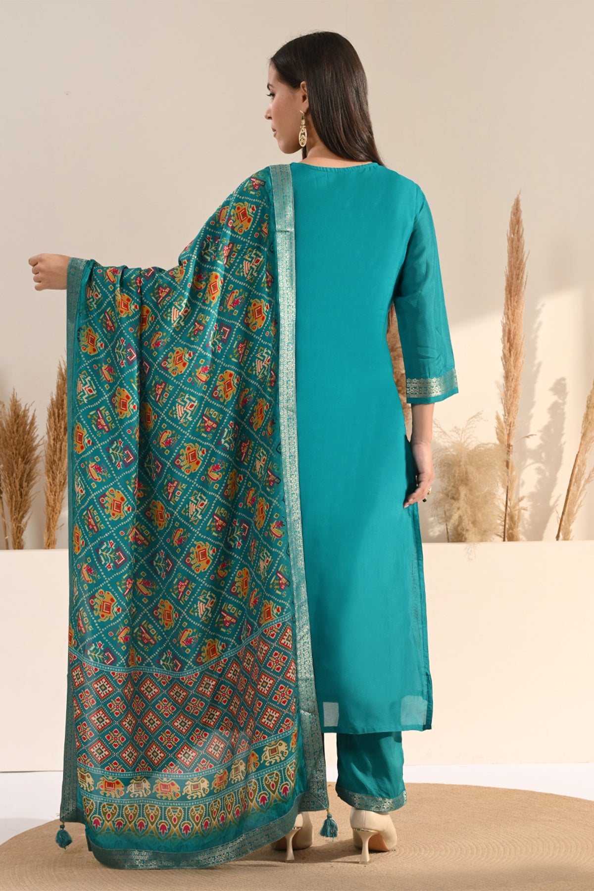 Firozi Sequin Embellished 3 Pcs Kurta Set