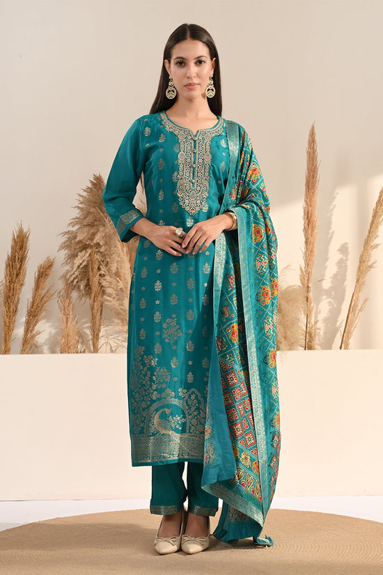 Firozi Sequin Embellished 3 Pcs Kurta Set